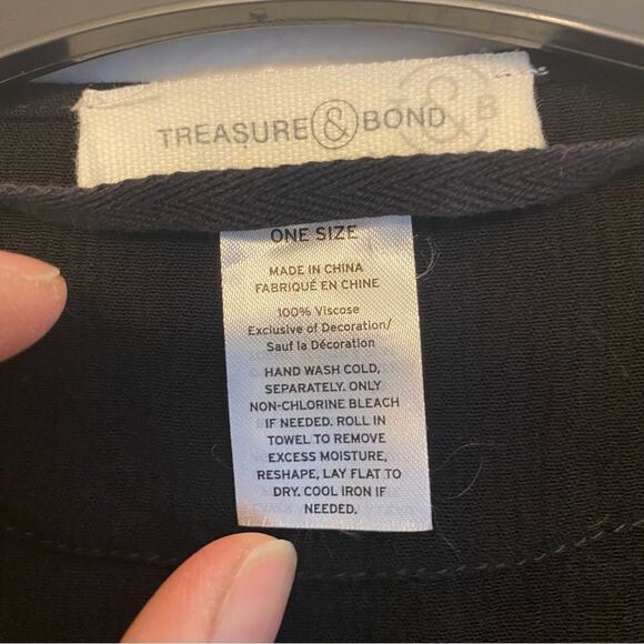 Treasure & Bond black boho fringe trim beachy coastal kimono swim coverup top OS - Picture 15 of 15